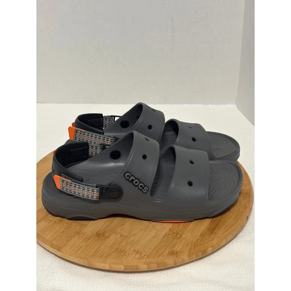 Crocs Classic All-Terrain Sandal Mens 12 Grey Orange Adjustable Strap 207711